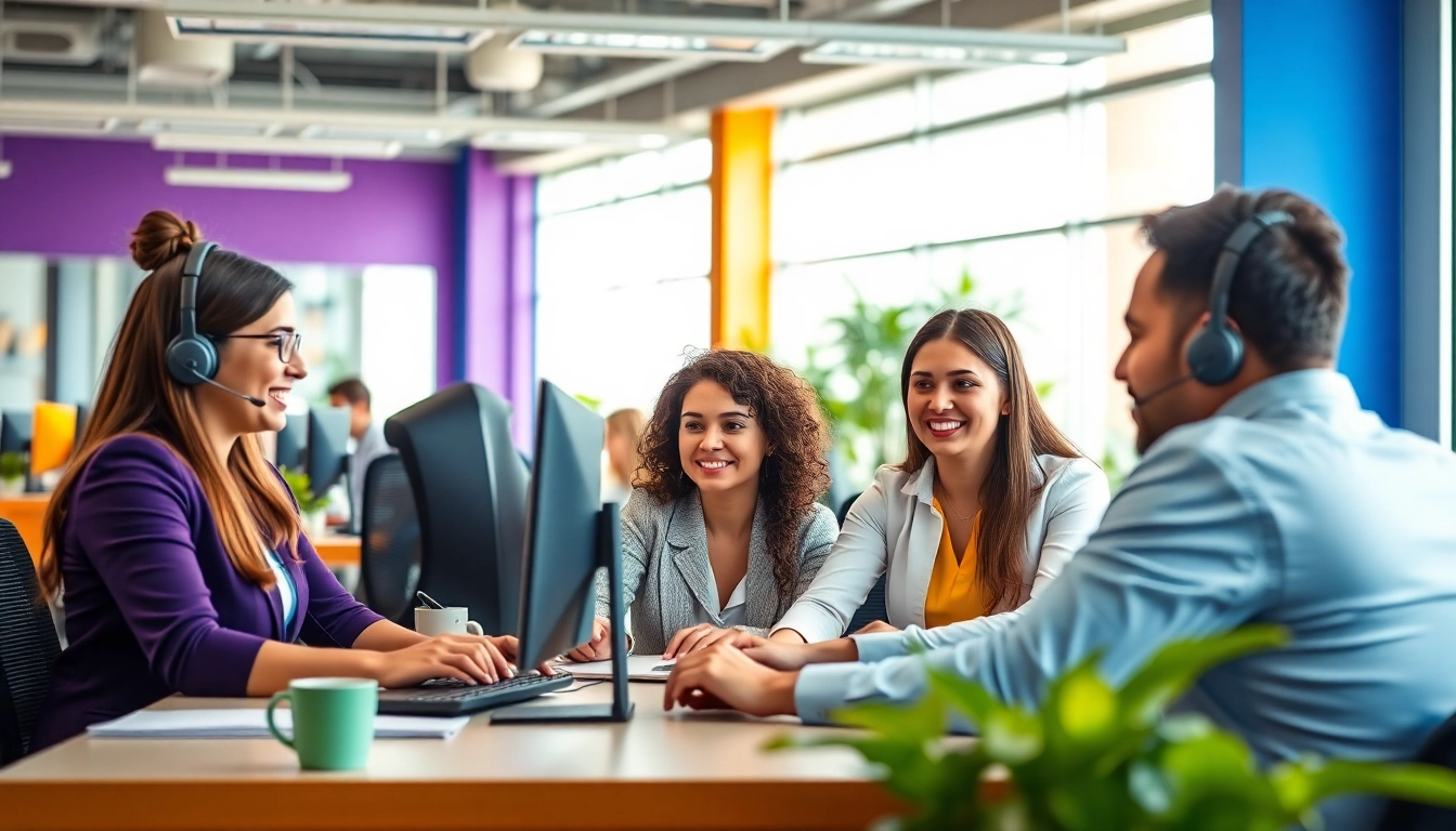 Engaging team of call centers in Tijuana Mexico collaborating in a modern workspace.