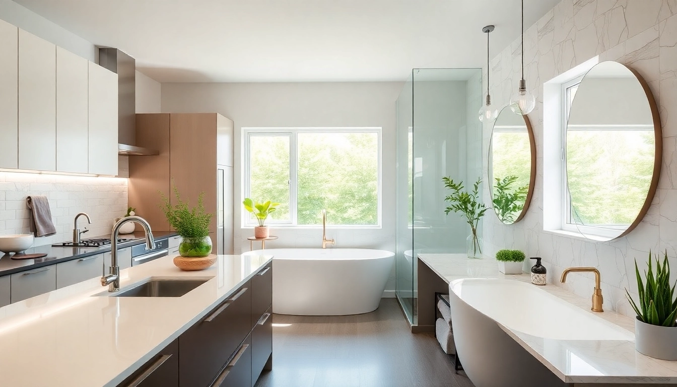 Transform your space with a stunning bath and kitchen remodel featuring modern designs and vibrant greenery.