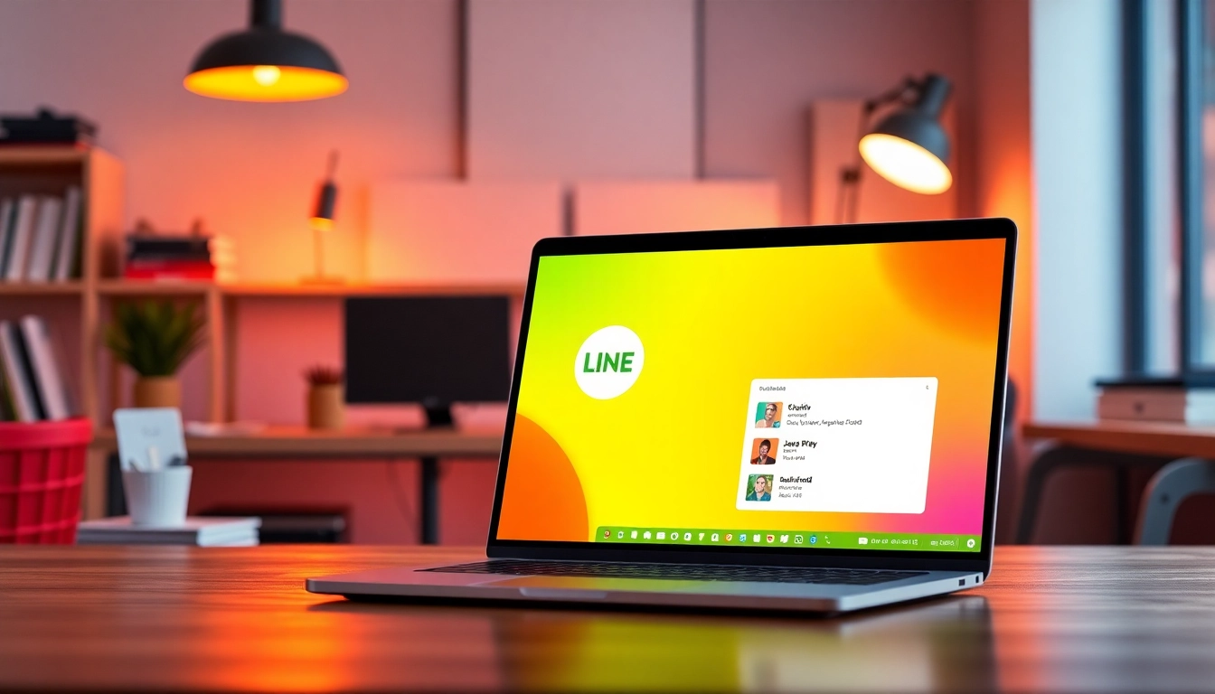 Showcase line电脑版下载 interface on a stylish laptop surrounded by an inviting workspace for better user experience.