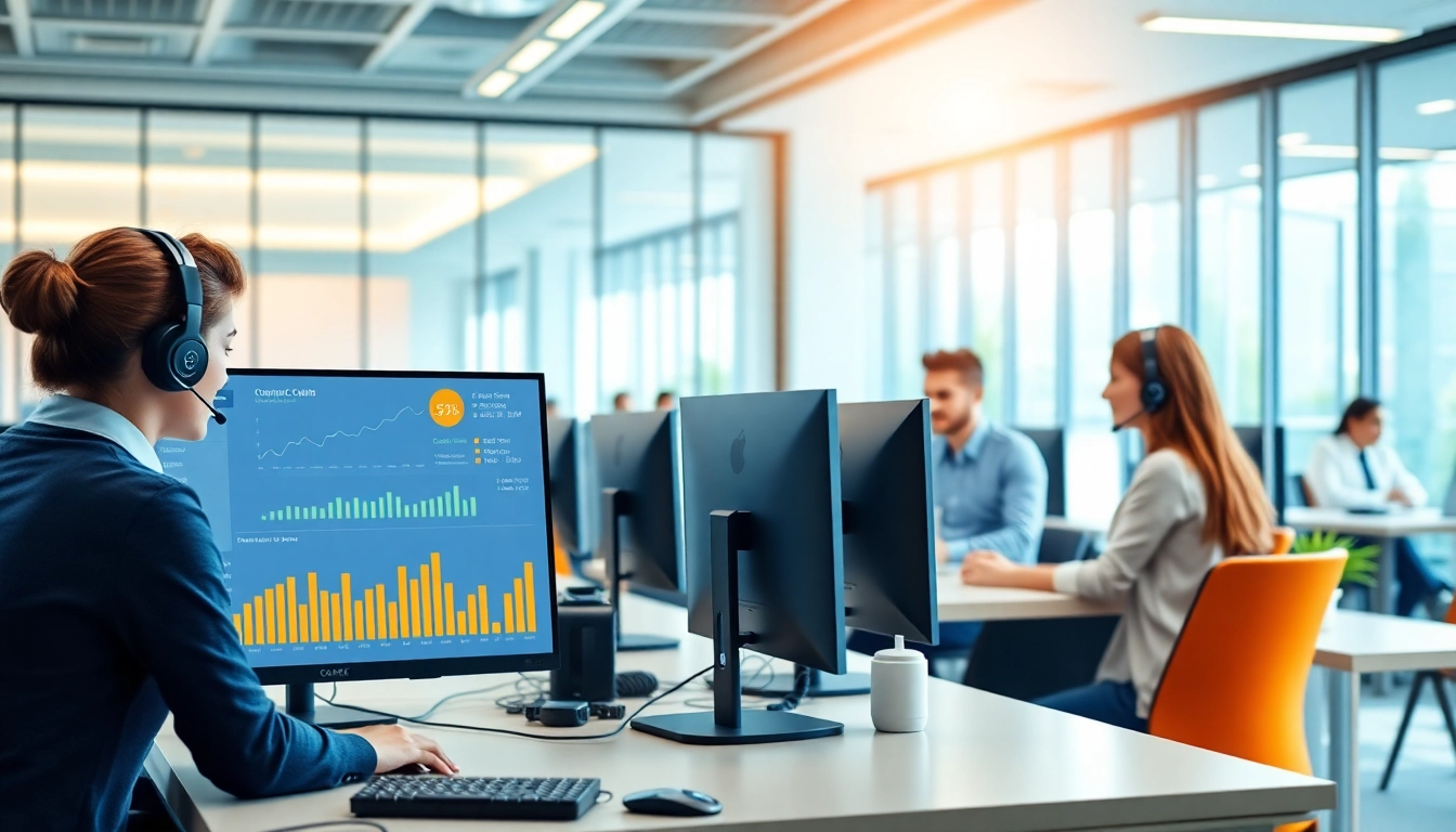 Visual representation of Call Center Pricing showing agents in a professional office environment.