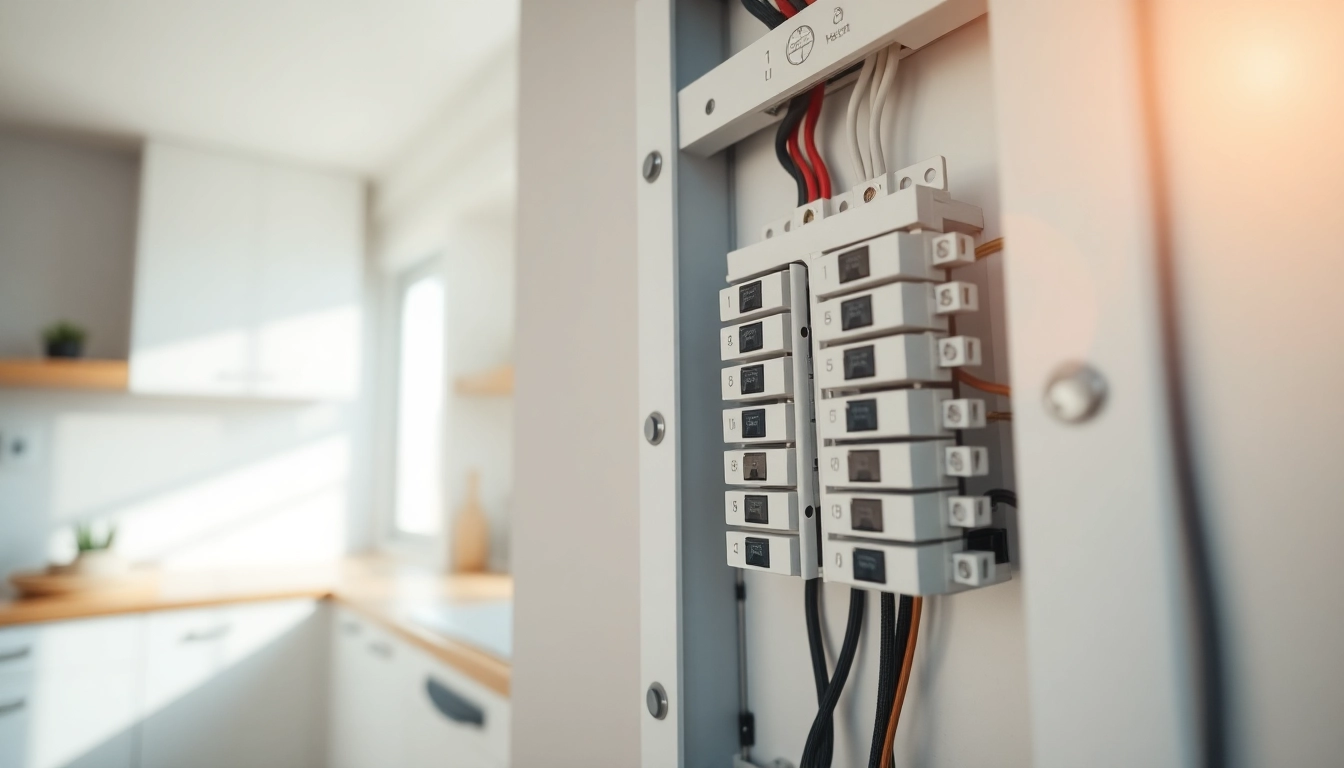 Install an electrical panel with clear and organized components in a modern home setting