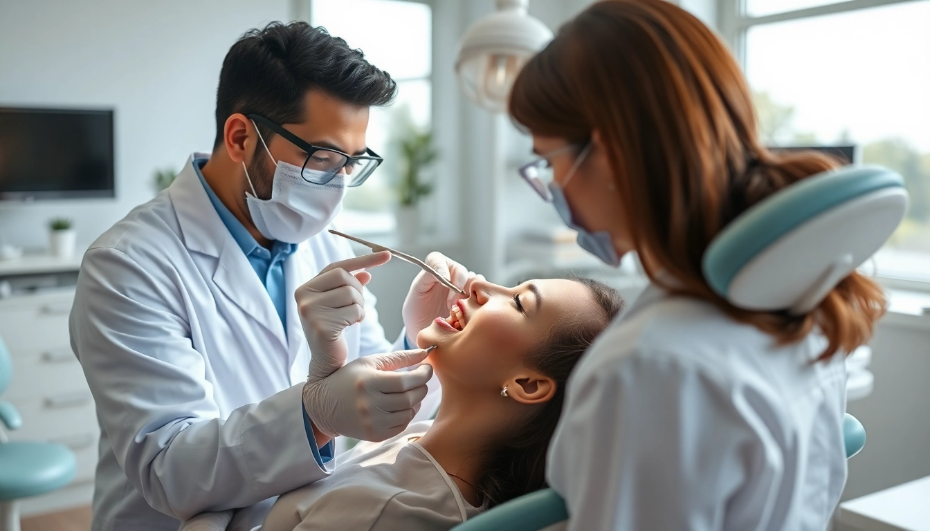 Checkups being performed by a professional dentist in a bright, modern office.