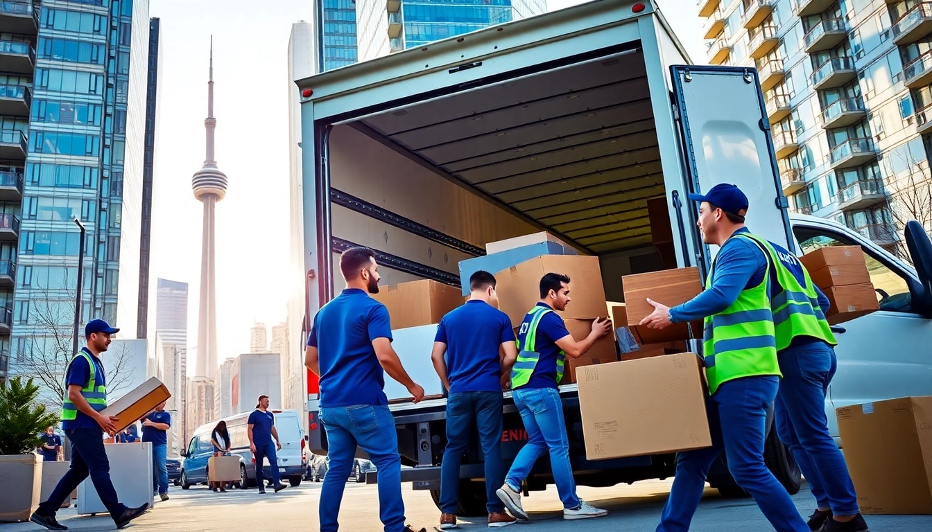 Facilitating moving services in Toronto with professional movers efficiently loading a truck.