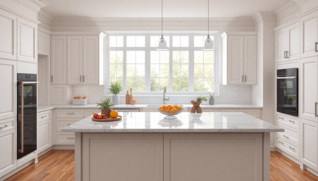 Stylish kitchen showcasing white kitchen cabinets with modern design and bright natural light.
