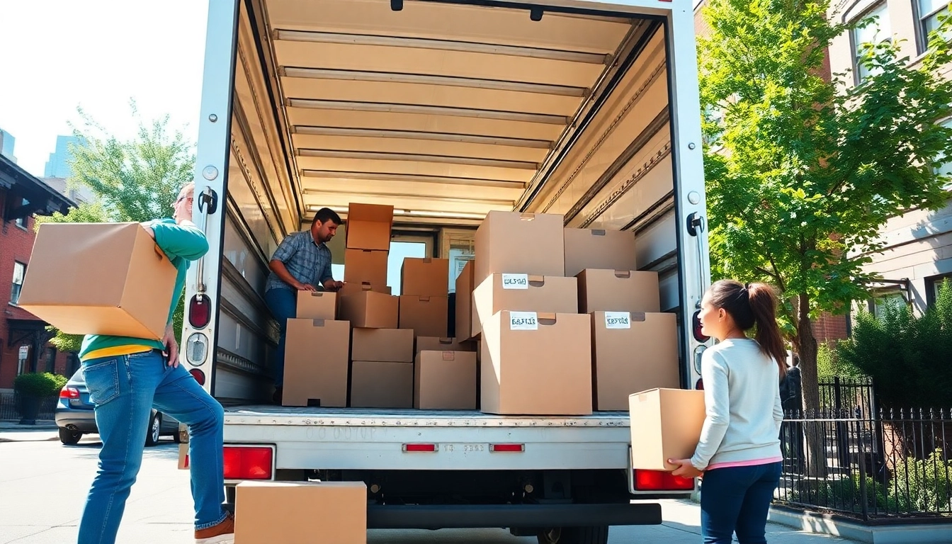 Brooklyn movers efficiently loading boxes into a moving truck during a residential move.