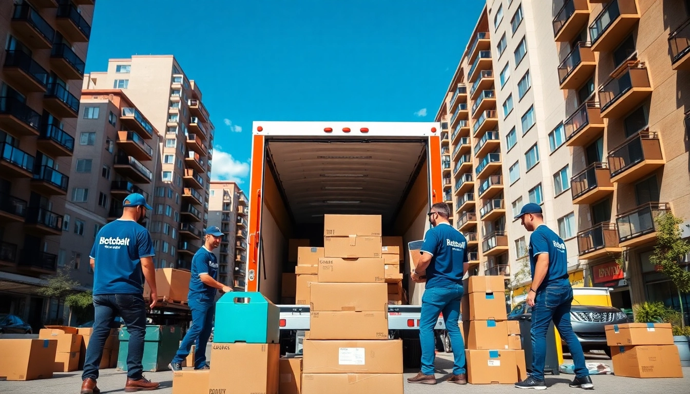 Movers Calgary efficiently loading a truck, showcasing teamwork and professionalism in a bustling urban environment.
